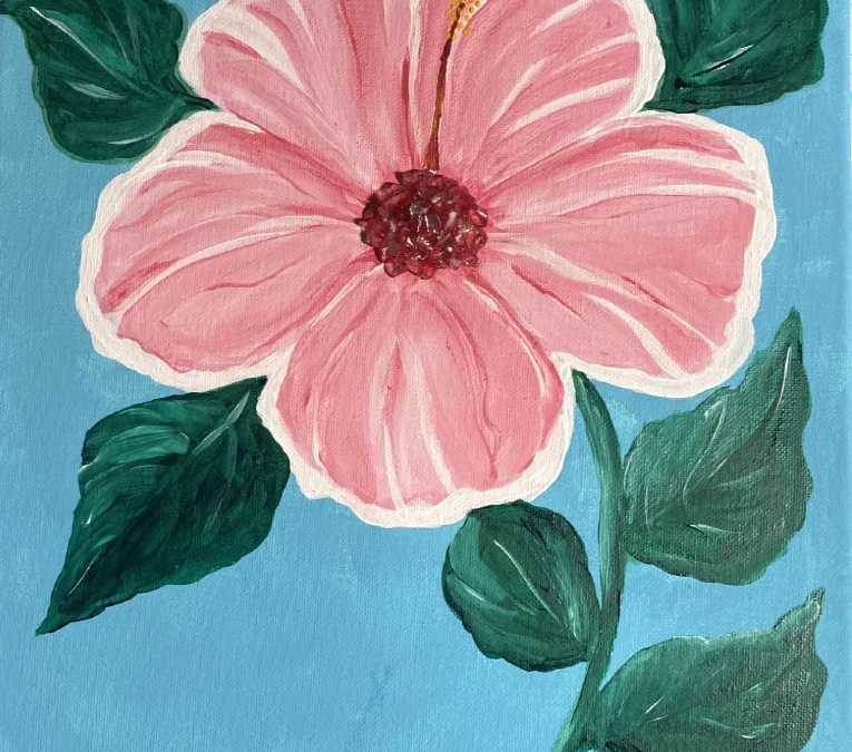 Painting of a Hibiscus Flower on canvas made at Seaside Expressions Studio in Punta Gorda FL