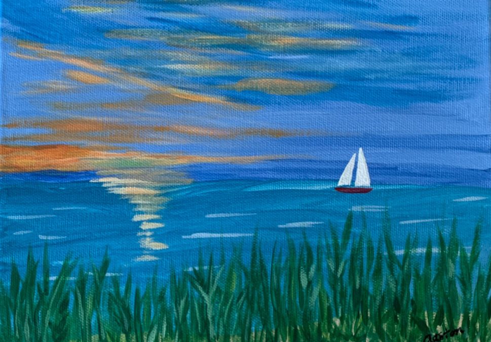 Acrylic painting of a sailboat on canvas from the art classes at Seaside Expressions Art Gallery in Punta Gorda FL