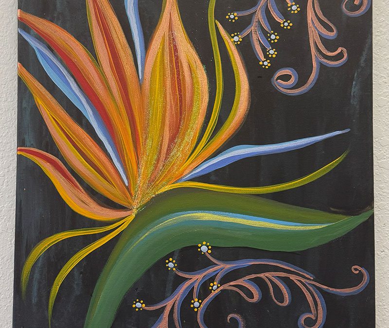 Bird of paradise on canvas workshop at Seaside Expressions in Punta Gorda FL