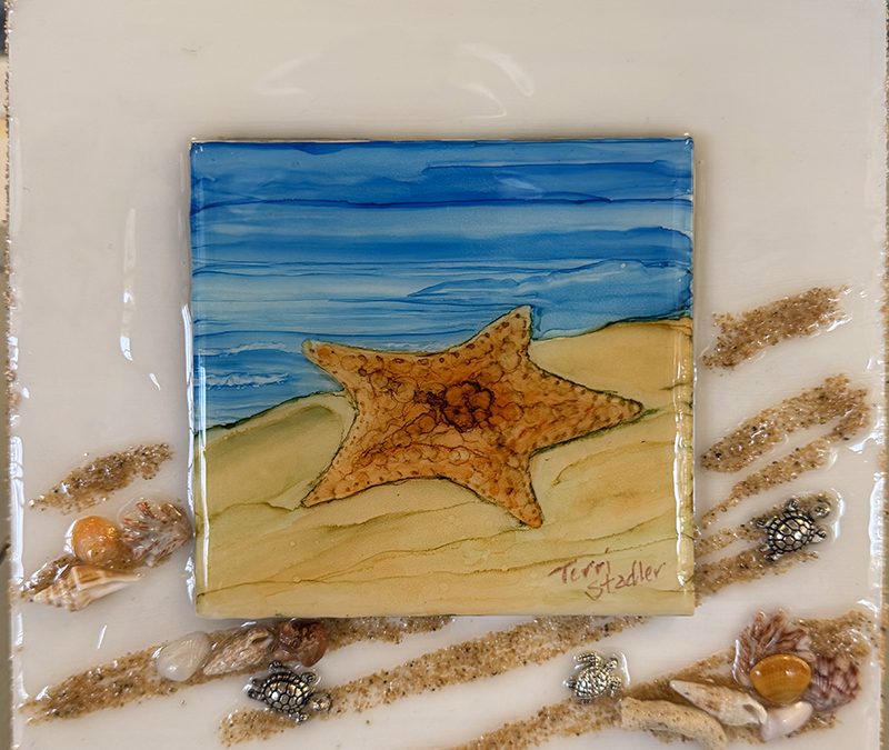 Learn to make this beached starfish on tile with mixed media at Seaside Expressions Art Studio and Gallery in Punta Gorda FL