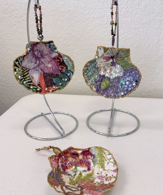 Ornament / trivet shell art class at seaside expressions art studio, punta gorda Florida